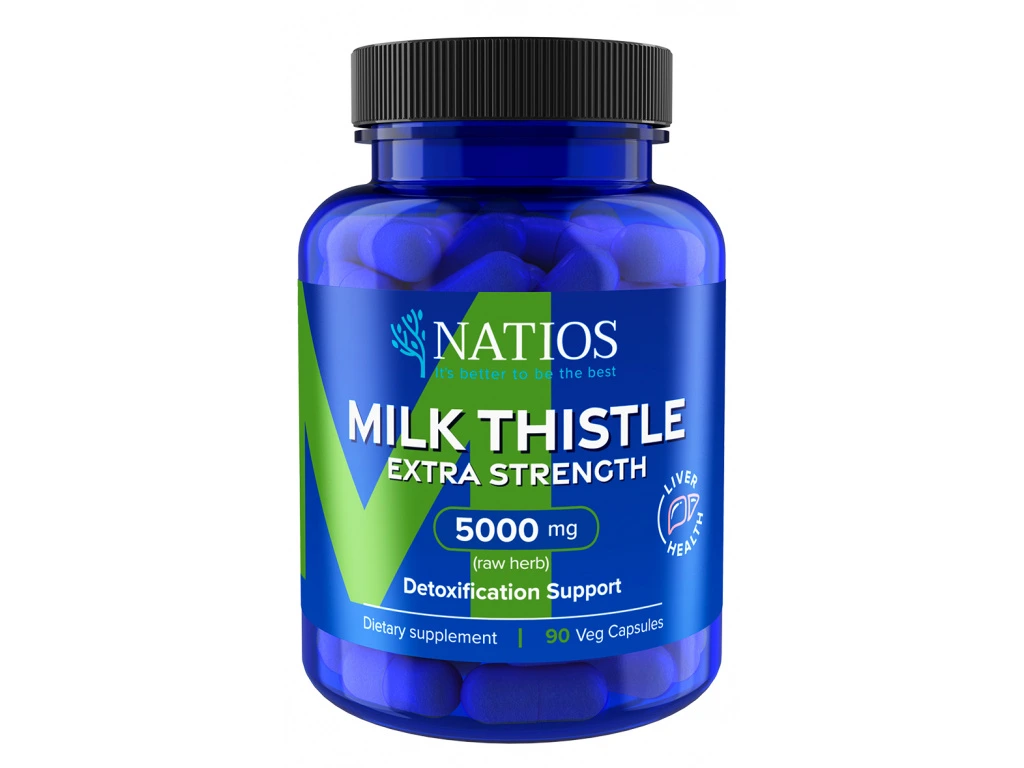 NATIOS Milk Thistle Extract, Ostropestřec, 5000 mg, Extra Strength, 90 veganských kapslí