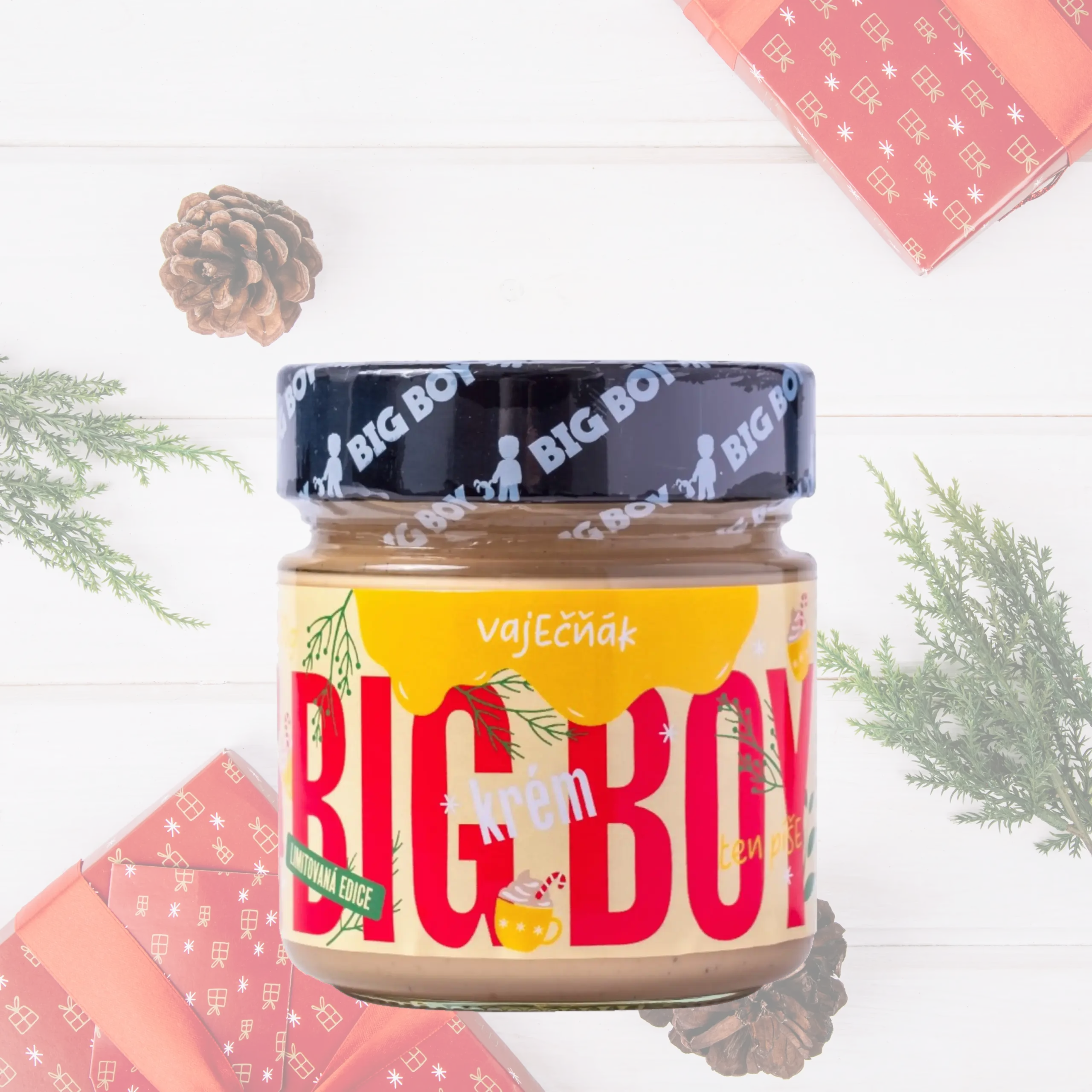 BIG BOY® Vaječňák - Kešu krém s bílou čokoládou, vanilkou a vaječno-rumovou příchutí 220g